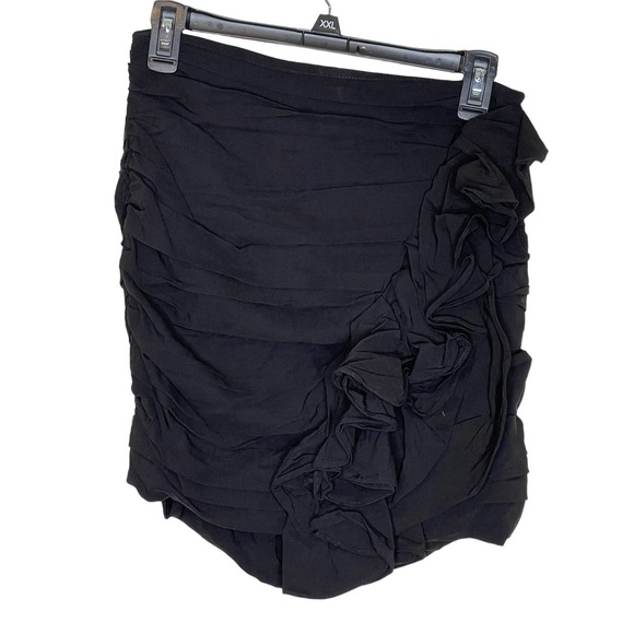DO+BE Women Mini Skirt Ruffled Trim Zip Close Ruched Side Lined Black Medium NWT - Picture 1 of 6